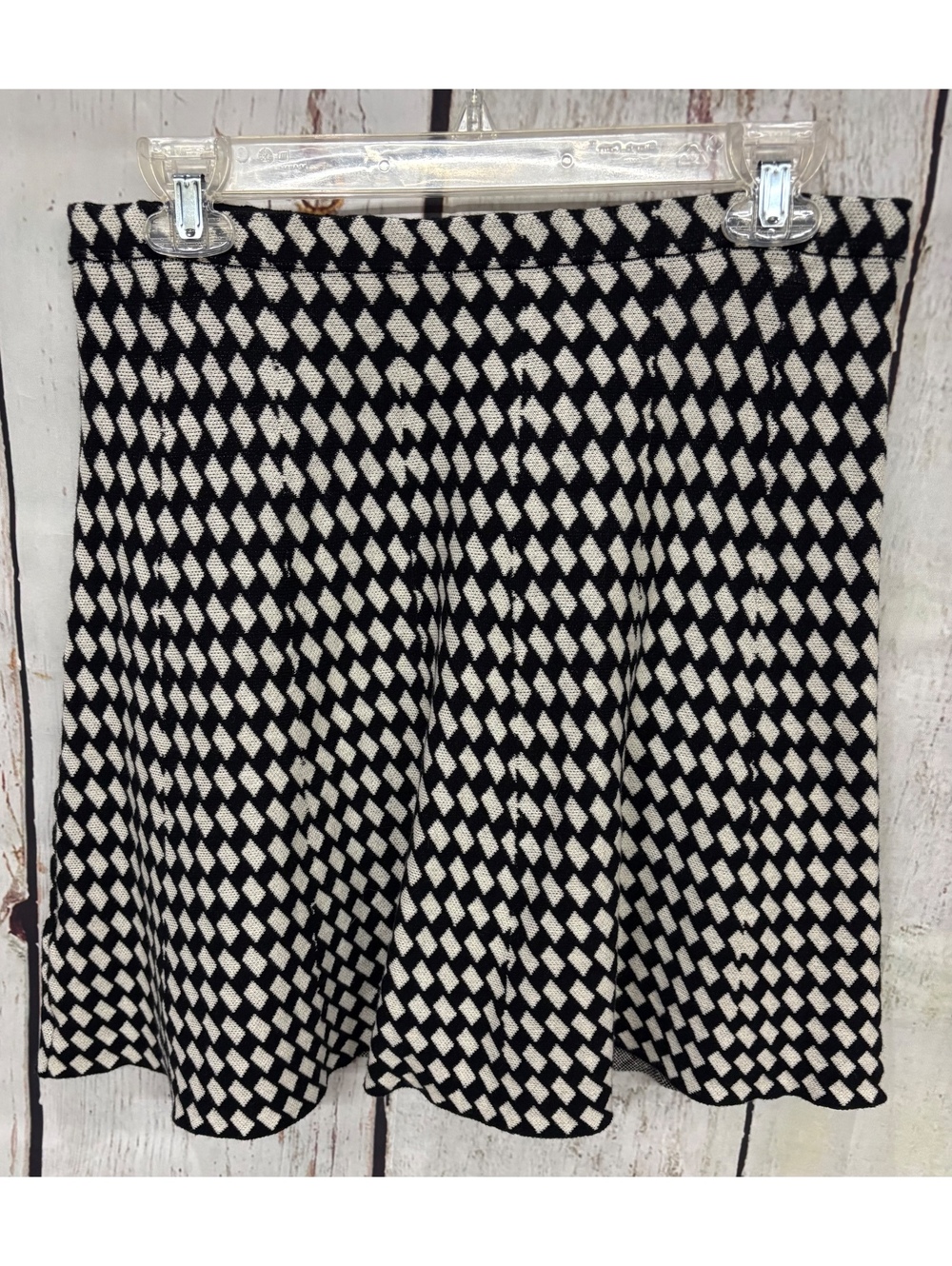 CeCe Black White Diamond Geometric Knit Pleated A-Line Skirt Size M EUC